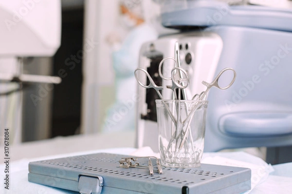 Fototapeta Microsurgical instruments. Operating ophthalmic surgeon tools