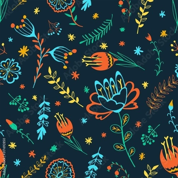 Obraz Floral patterns seamless pattern contours vector illustration hand drawing