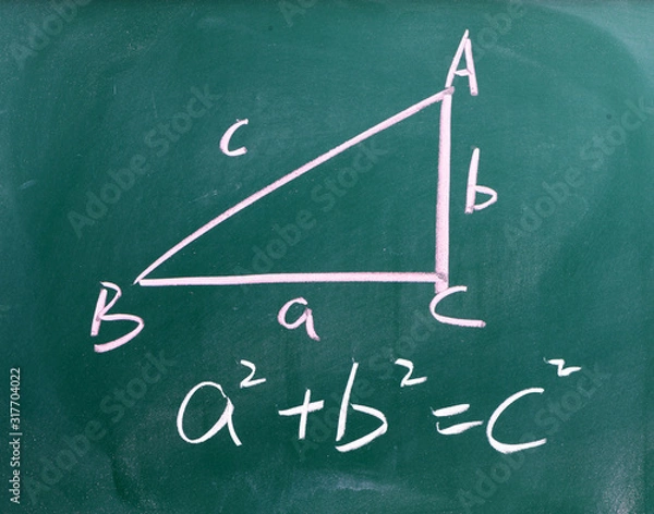 Obraz Right triangle with pythagorean formula on a blackboard