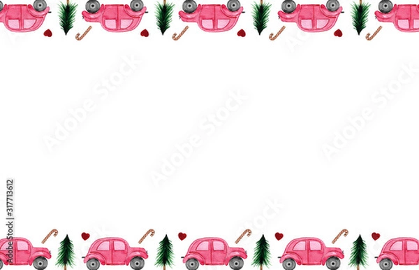 Obraz Winter watercolor illustration. Border for Christmas or New Year design