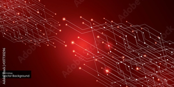 Fototapeta Abstract technology background, circuit board on dark red color. hi-tech or digital future technology concept. vector illustration.