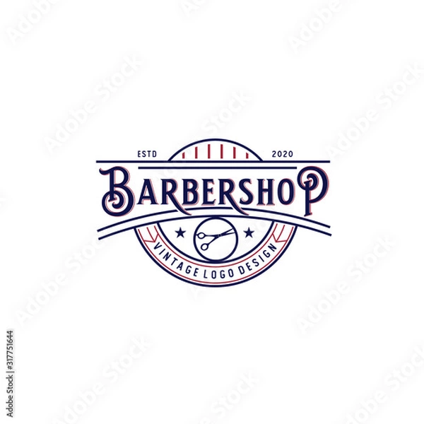 Fototapeta Vintage Barbershop Logo Design With Razor hair comb Elements