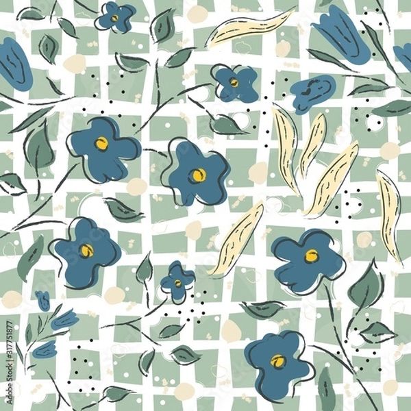 Obraz Seamless floral pattern of hand drawn flowers. Summer/Spring Collection.