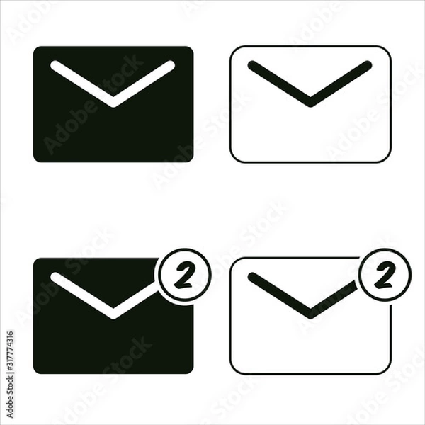 Fototapeta mail icon, envelope mail sign or symbol, vector isolated of mail.