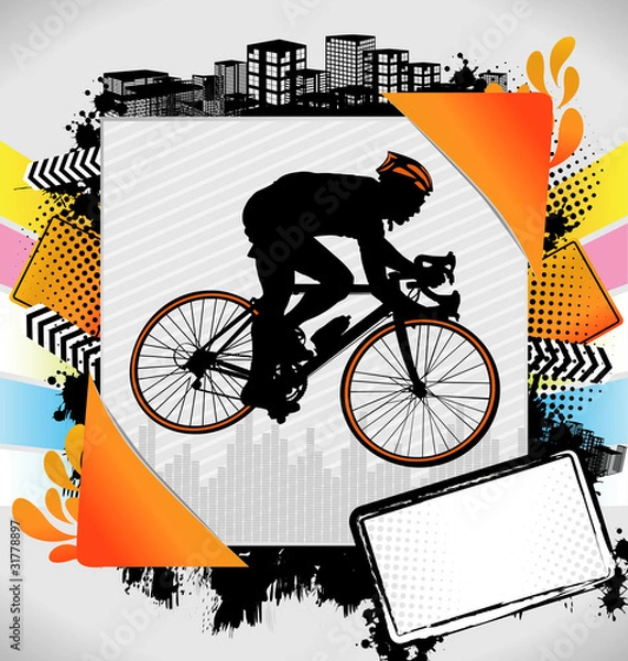Fototapeta Abstract summer frame with cyclist silhouette