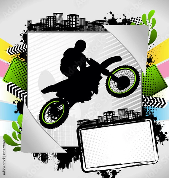 Fototapeta Abstract summer frame with motorcyclist silhouette
