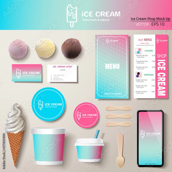 Obraz Vector ice cream corporate identity template design set. 