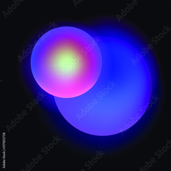 Obraz Glowing neon sphere on dark background. Retrowave and synthwave style illustration.