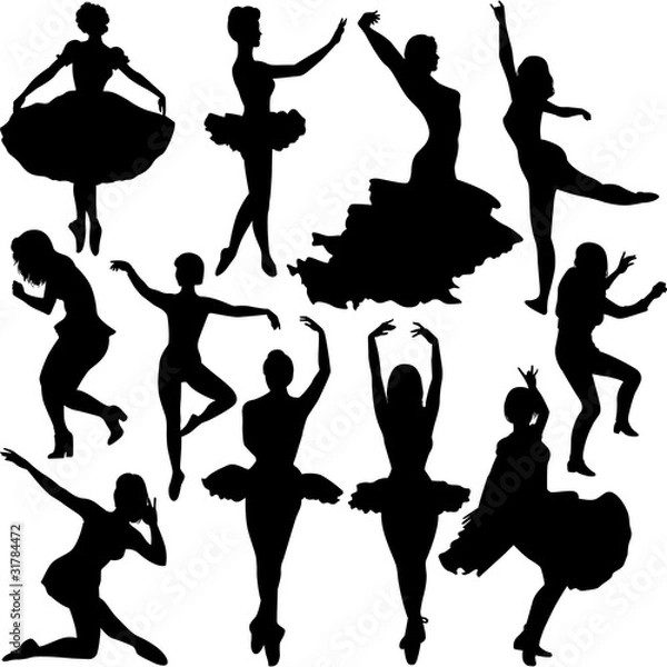 Fototapeta Vector Dancer Silhouettes in different action.