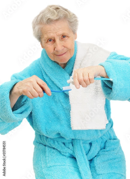 Obraz senior lady with toothbrush