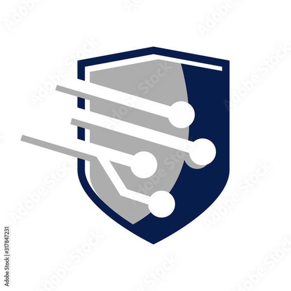 Fototapeta cyber security logo design vector. dot circle digital connection shield template.