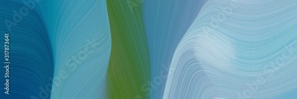 Fototapeta dynamic designed horizontal banner with steel blue, cadet blue and dark olive green colors. dynamic curved lines with fluid flowing waves and curves