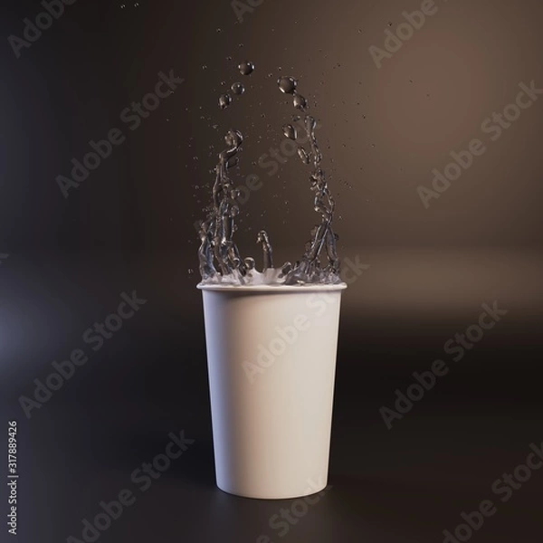 Obraz A paper cup of water. Empty space for inscriptions. Template for advertising drinks. 3D rendering.