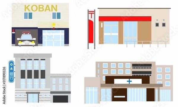 Obraz 交番　郵便局　銀行　病院　