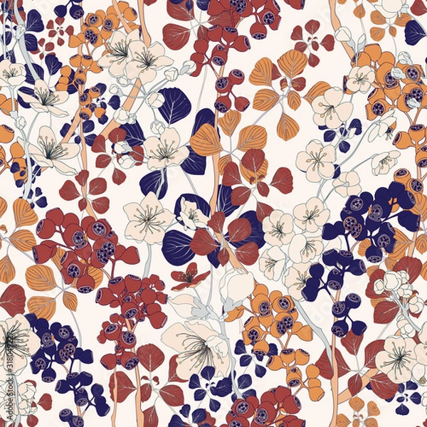 Fototapeta Seamless Sakura Botanical Vector Textile Pattern
