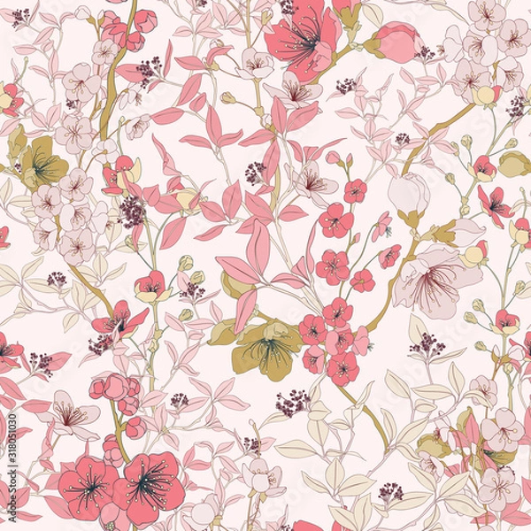 Fototapeta Cherry Blossom Seamless Vector Flower Pattern