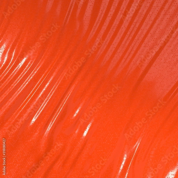 Fototapeta Abstract and shiny red luxury silk cloth in shape of liquid wave with folds. Satin or velvet material background in popular Lush Lava color. 3d illustration