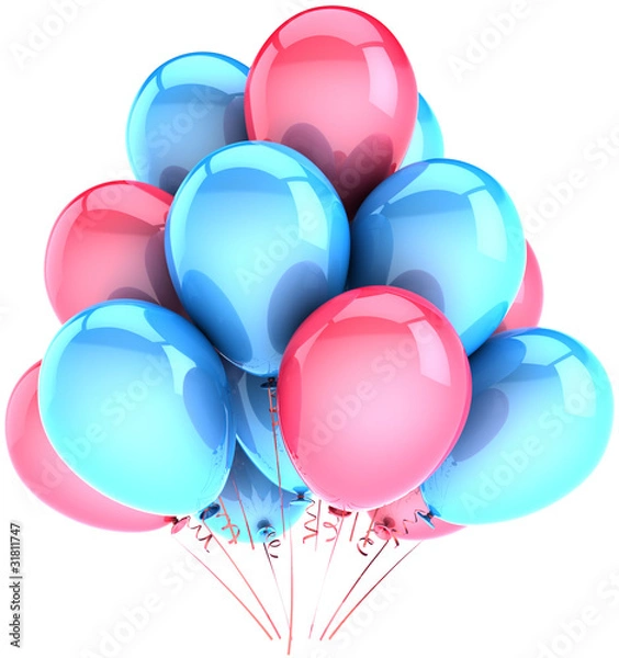 Obraz Balloons multicolor pink cyan party decoration. Holiday abstract
