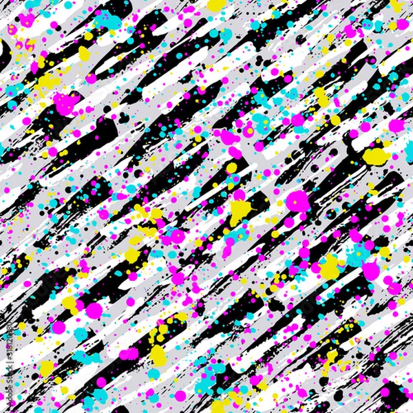 Obraz Abstract hand drawn brush strokes and paint splashes textures, seamless pattern