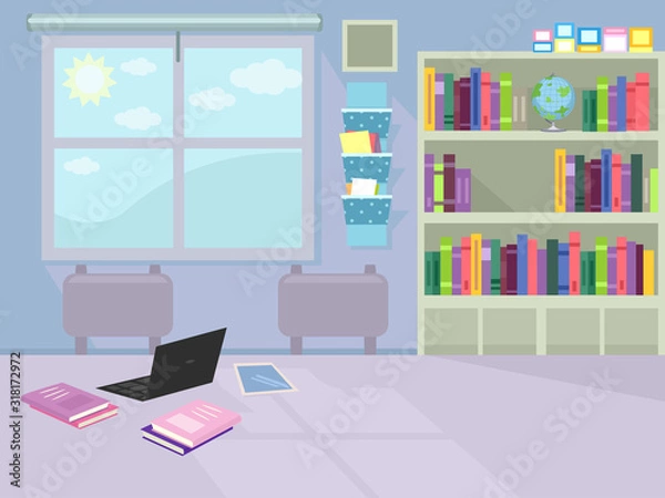Fototapeta Study Area Library Table Setting Illustration