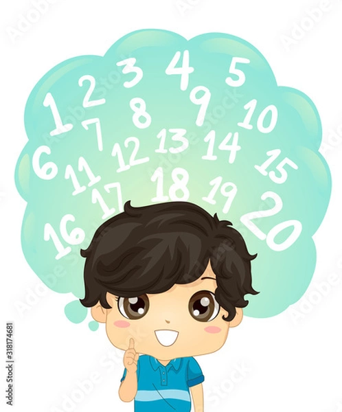 Fototapeta Kid Boy Identify Number One to Twenty Illustration