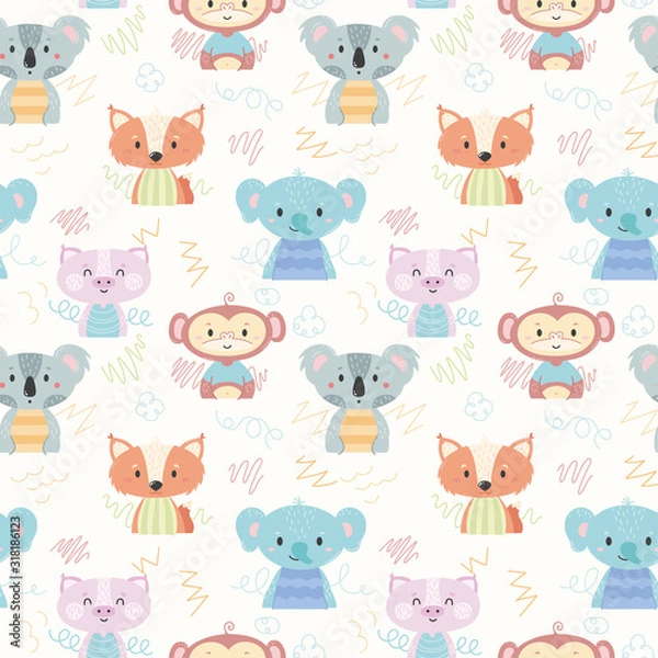 Fototapeta Vector seamless pattern with cute animals for newborns and children.