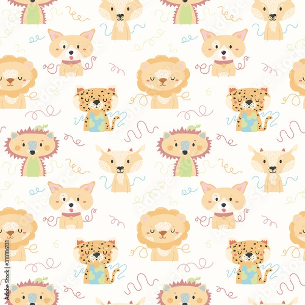 Fototapeta Vector seamless pattern with cute animals