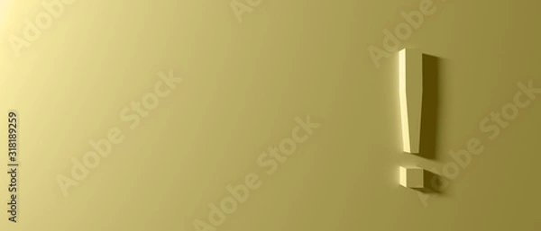 Fototapeta Exclamation, warning mark on orange wall background, banner, copy space. 3d illustration