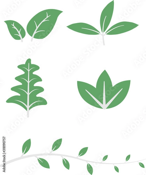 Fototapeta Green Leaf Icon Flat Design.