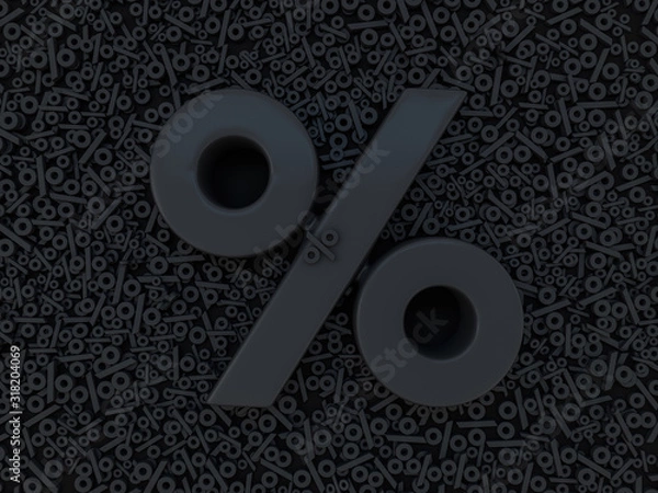 Obraz Seasonal sales black background with percent discount pattern. 3D