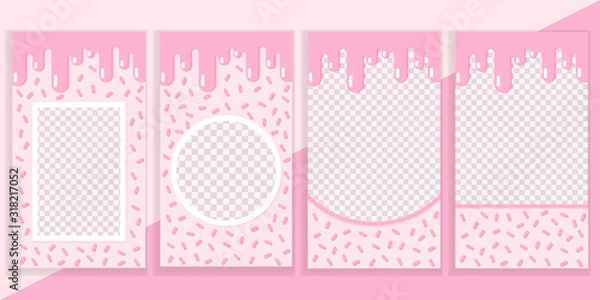 Obraz Set of editable social network stories template. Pink candy background.