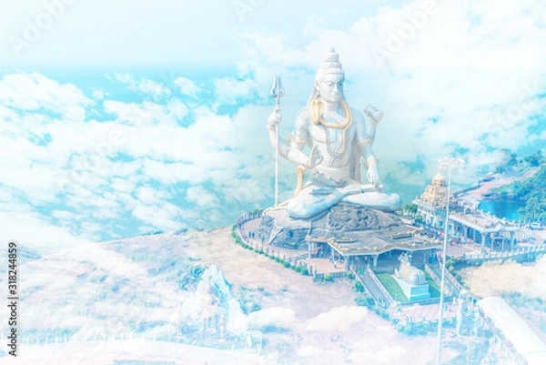 Fototapeta Lord Shiva at Murdeshwar Temple, Karnataka, India. Second-tallest Lord Shiva Statue. Holy places of the Hindus