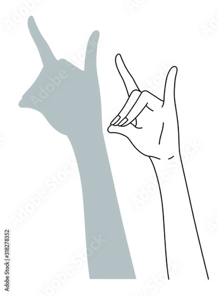 Obraz 狐の影絵を作る女性の手元