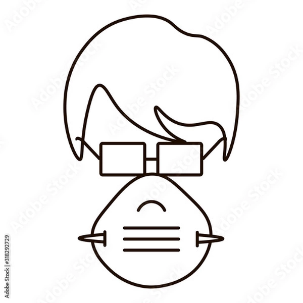 Fototapeta Man's face with a respiratory mask. Disease Prevention Protection against dust and dirty air. Danger to health. Coronavirus protection. Vector illustration. Element Isolated on white background.