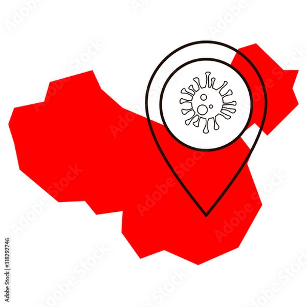 Fototapeta Location of coronavirus. nCoV. A point in China. Dangerous disease. Flu epidemic. The spread of the virus. Vector illustration. Element isolated on white background.