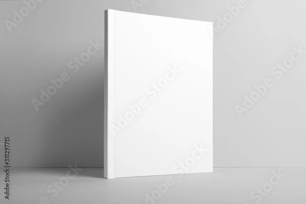 Obraz Prawdziwe zdjęcie pusty portret A4, US-Letter, makieta magazynu broszurowego na białym tle na szarym tle.