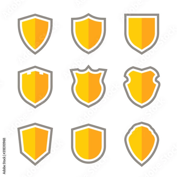 Fototapeta Flat yellow shields set. Vector