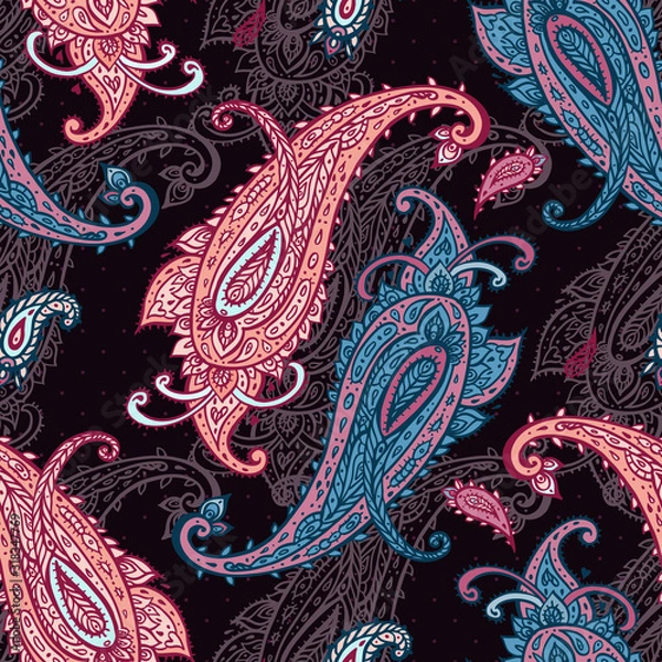 Fototapeta Paisley background. Vintage Seamless pattern with hand drawn Abstract Flowers.