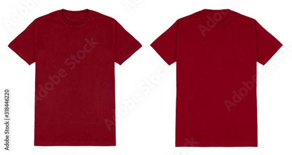 Fototapeta Red maroon t shirt front and back view, isolated on white background. Ready for your mock up design template.