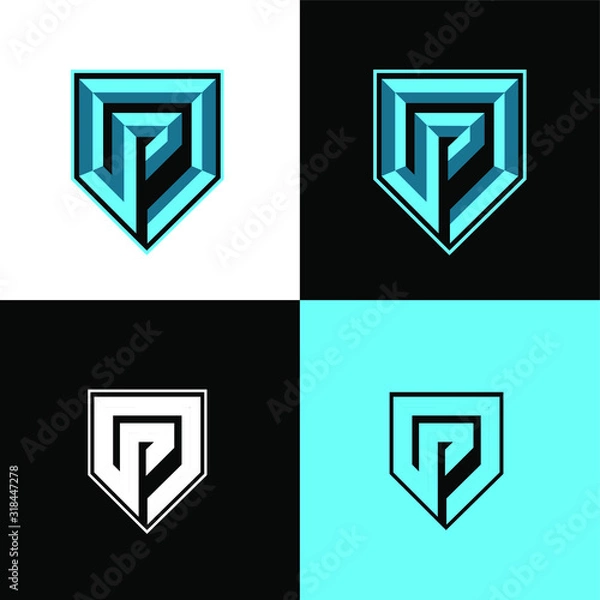 Obraz p initial shield sport logo design