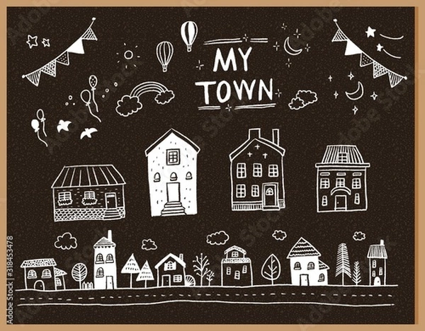 Obraz 街並み おしゃれ 線画 イラスト ベクター 素材