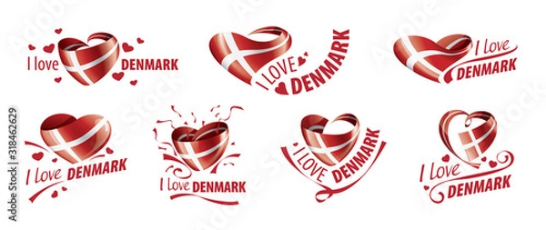 Fototapeta National flag of the Denmark in the shape of a heart and the inscription I love Denmark. Vector illustration