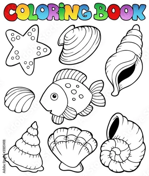 Obraz Coloring book with seashells