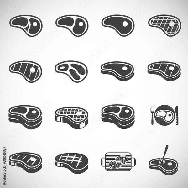 Fototapeta Steak related icons set on background for graphic and web design. Creative illustration concept symbol for web or mobile app