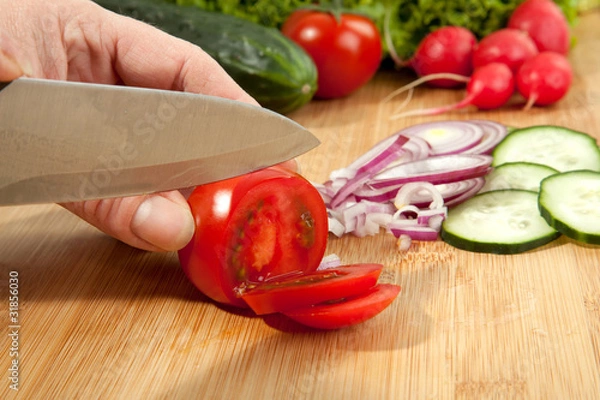 Obraz Tomate schneiden