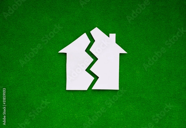 Fototapeta two halves of the house on a green background. the concept of property, the real estate market.