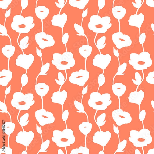 Fototapeta seamless abstract white flowers and lines pattern