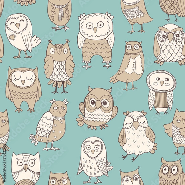Obraz Vector seamless pattern of owls. Stylized hand drawing
