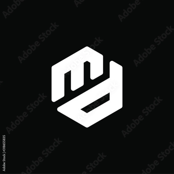 Fototapeta Initial letter md logo template with hexagonal line art symbol icon in flat design monogram illustration