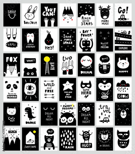 Obraz Big set of monochrome black and white posters in scandinavian style.